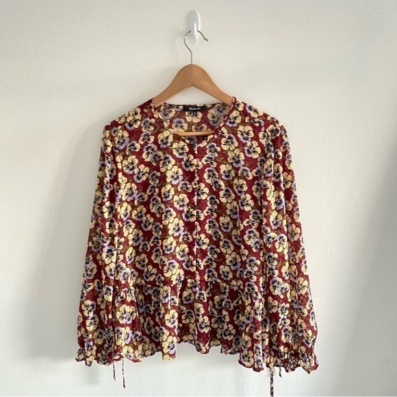Madewell Floral Blouse in Burgundy and Cream - Picture 2 of 12